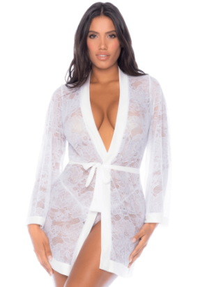 Peignoir en dentelle blanche - MAL7611WHT